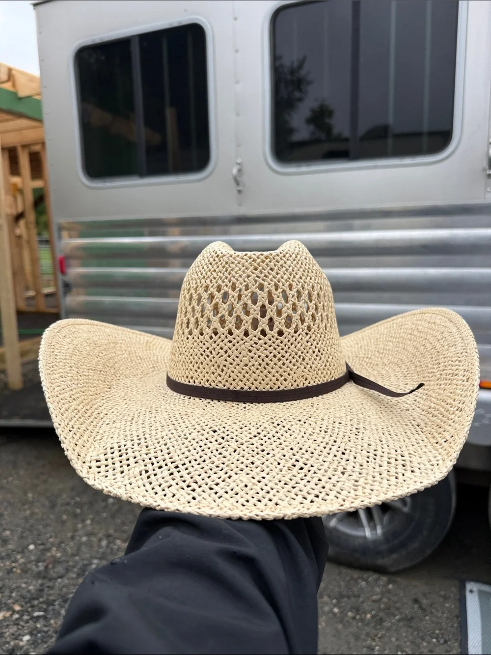 Natural Straw Cowboy Hat with Brown Band custom shape; too shallow for my daugh
